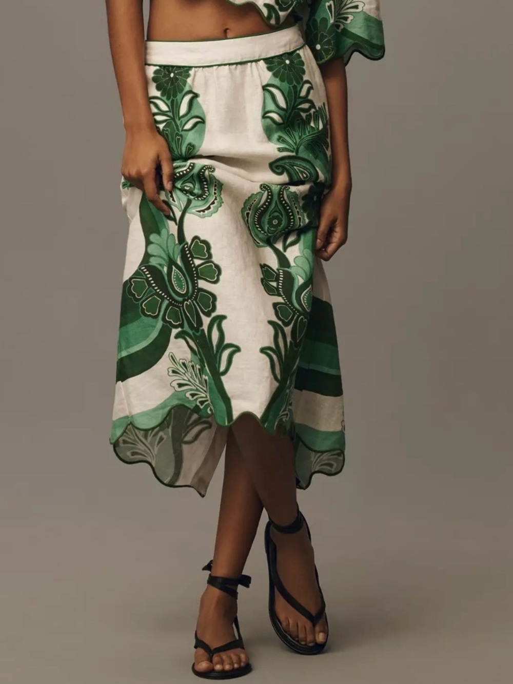 Farm Rio Color Festival Midi Skirt, 100% European Flax™ certified linen. Size M